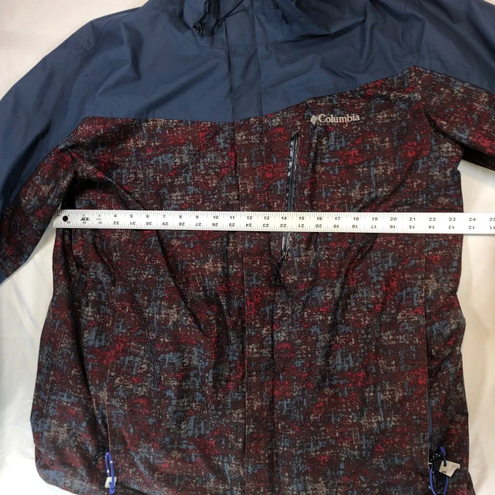 Columbia Interchange Omni-Tech Hooded Jacket Mens XL Red Blue Digital Camo Shell